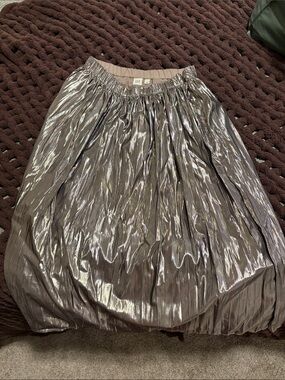 GAP Metallic Silver Pleated Midi Skirt